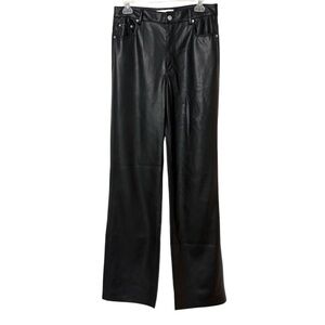 Zara Black Straight Leg Faux Leather Pants Size 8 Business Office Streetwear